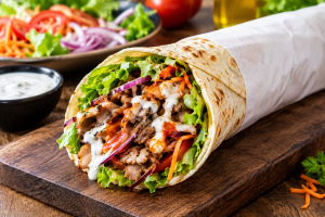 Fresh kebab with salad and sauces in North Lakes
