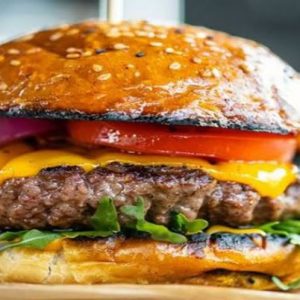 Juicy beef burger freshly prepared in North Lakes
