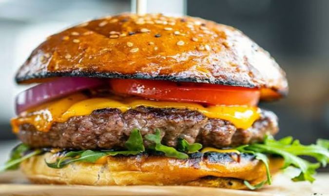 Juicy beef burger freshly prepared in North Lakes